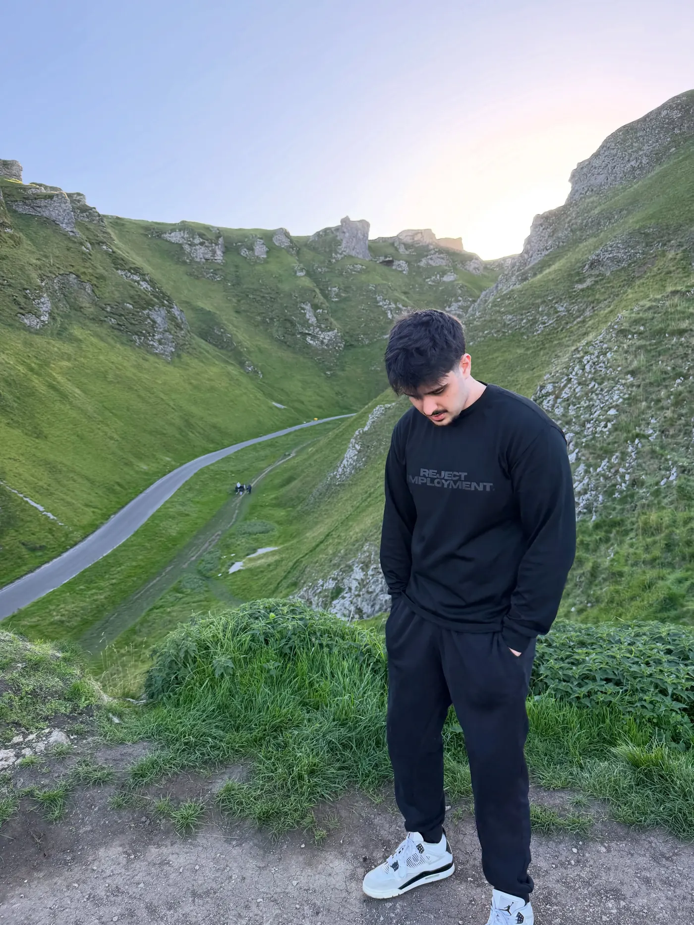 Standing at the top of Winnats Pass, looking down